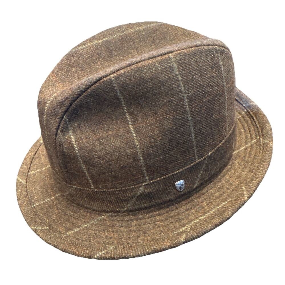 Hills Hats Limited Windowpane Brown Wool Fedora Hat XL Made in New Zealand